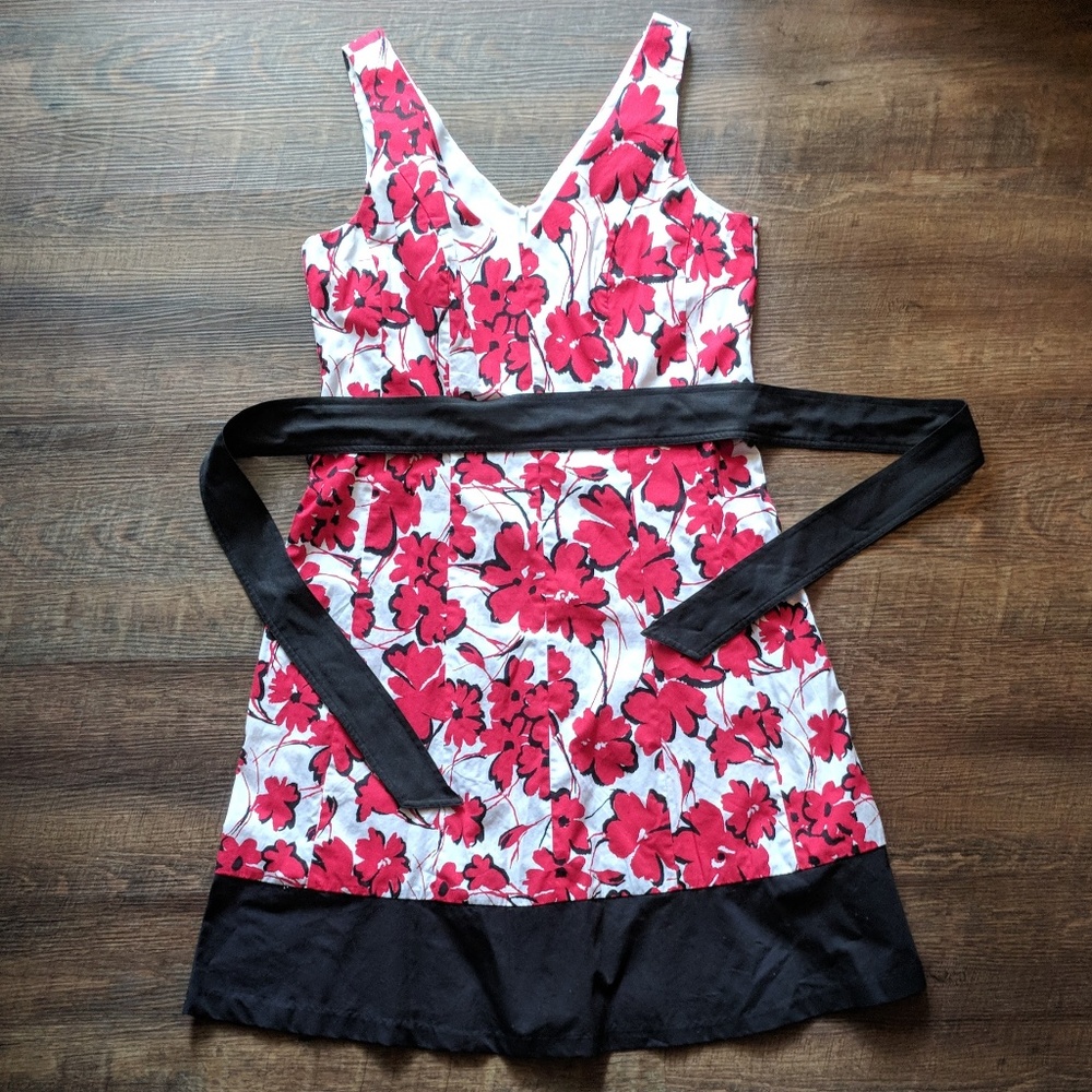 Perceptions White/Red Floral Fit & Flare Dress 10P